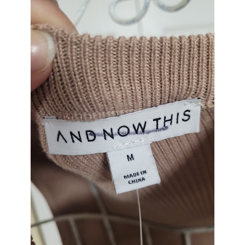 And Now This Almond Ribbed Knit Tie Waist Sweater Vest Sleeveless Top Size M NWT - Picture 3 of 5